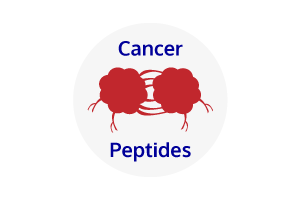 cancer peptides icon including cancer cell dividing (in red)